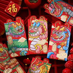 6pcs Chinese Red Envelopes Year Of The Dragon Lucky Money 6 Patterns