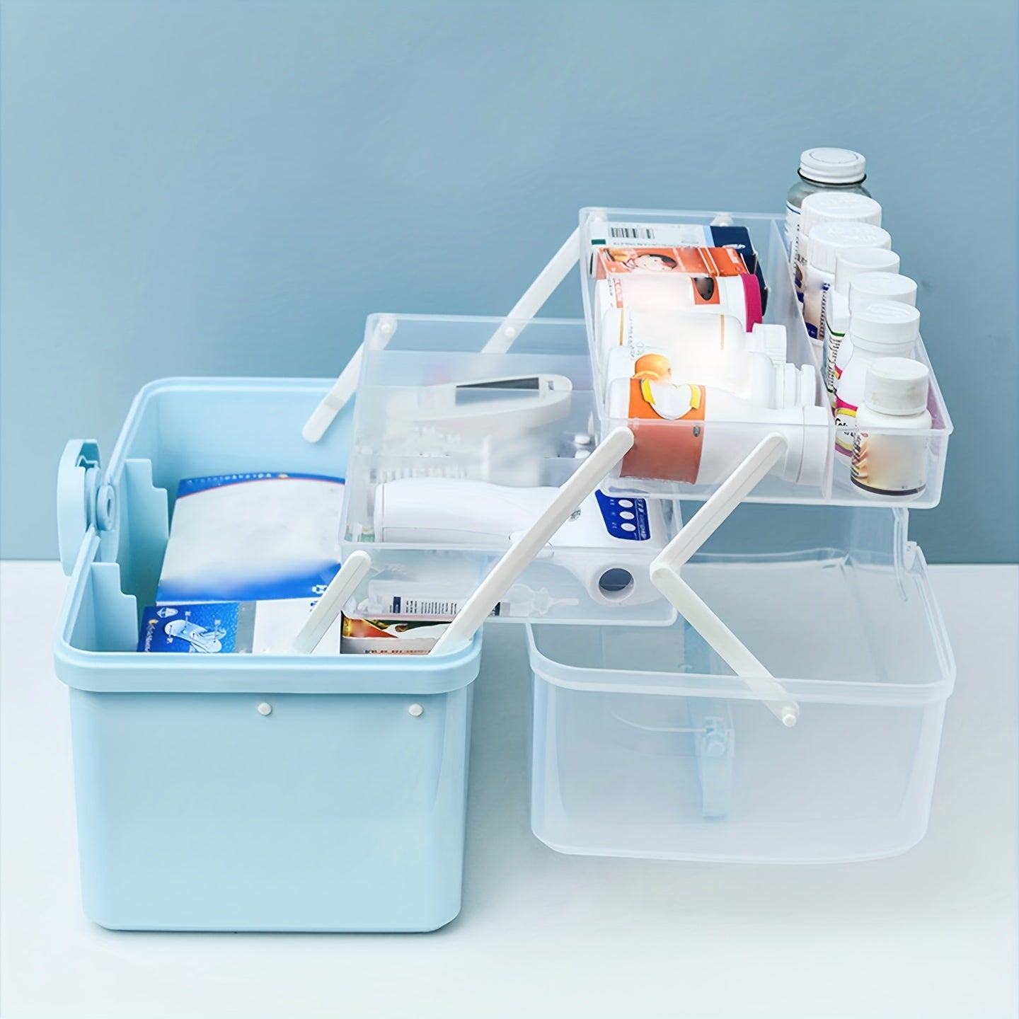 3-Layer Medicine Storage Box with Handle & Lid Large Durable Plastic Basket