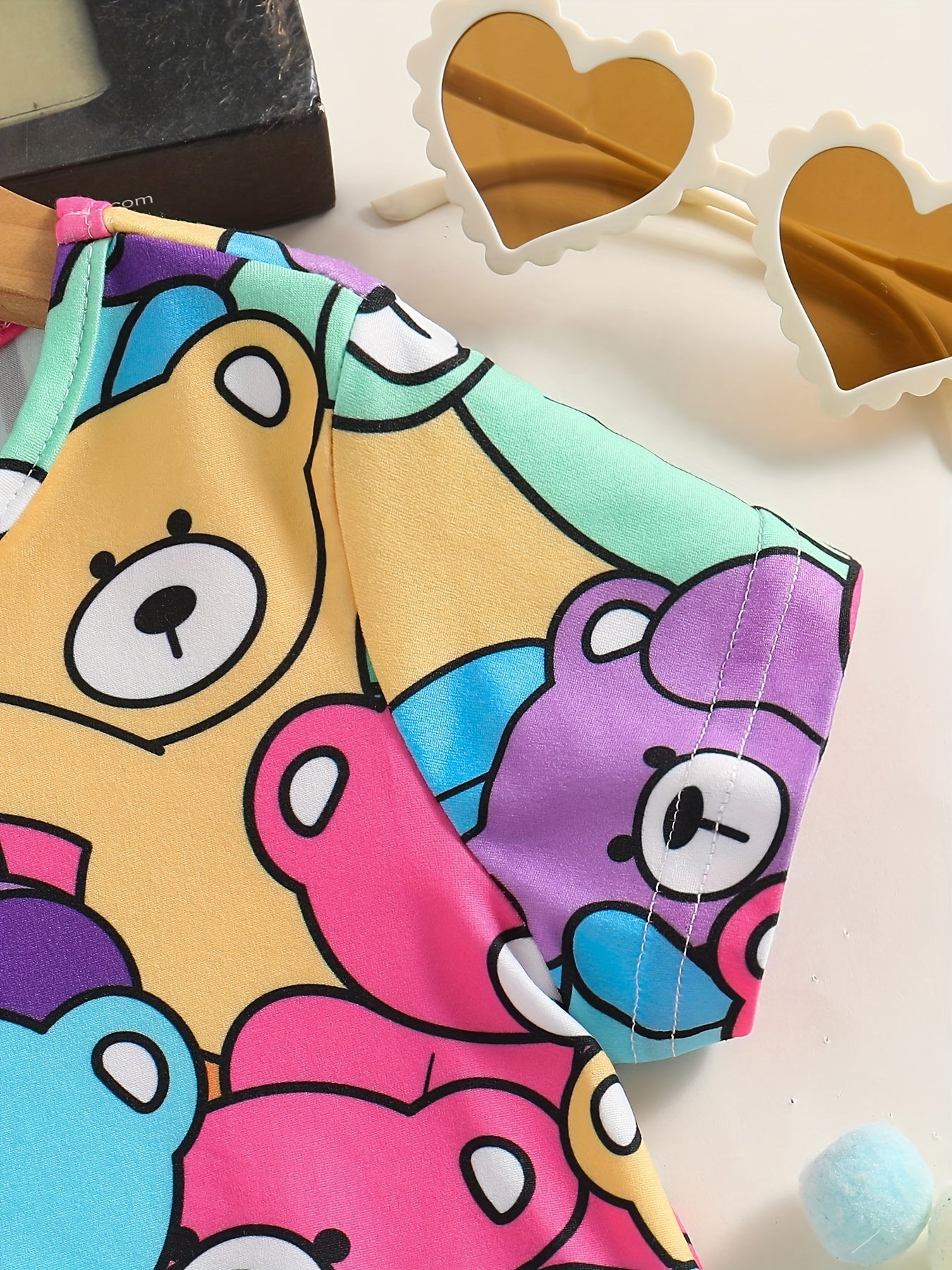 Kid Girls' Casual Dress Cartoon Bear Allover Print Short Sleeve T Shirt Dress