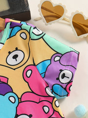 Kid Girls' Casual Dress Cartoon Bear Allover Print Short Sleeve T Shirt Dress
