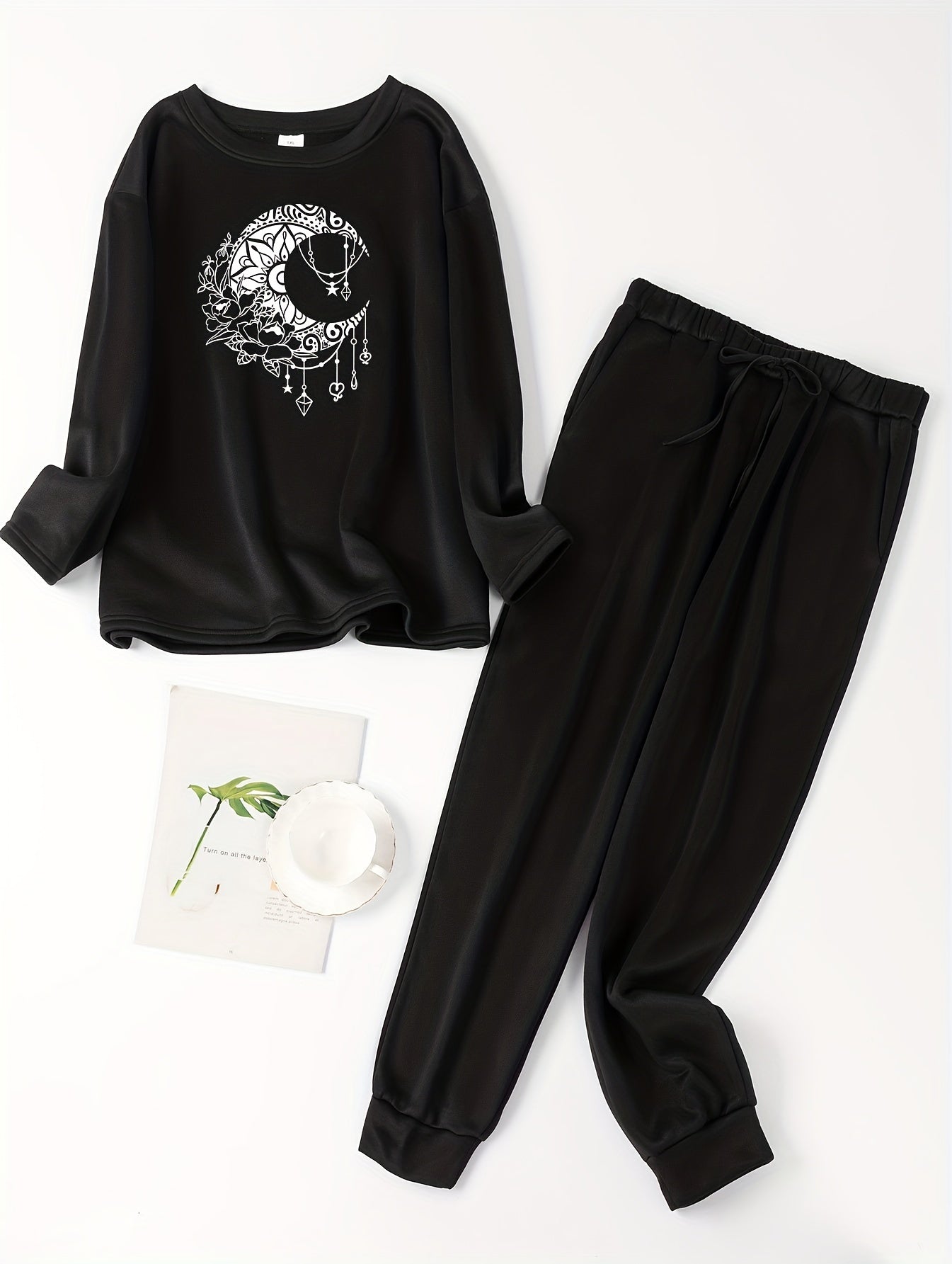 Floral Moon Print Fleece Lounge Set