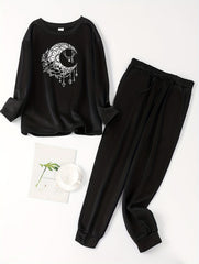 Floral Moon Print Fleece Lounge Set