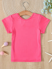 Girls Solid T shirt Casual Mid Stretch Bow Tie Crew Neck Tee Top