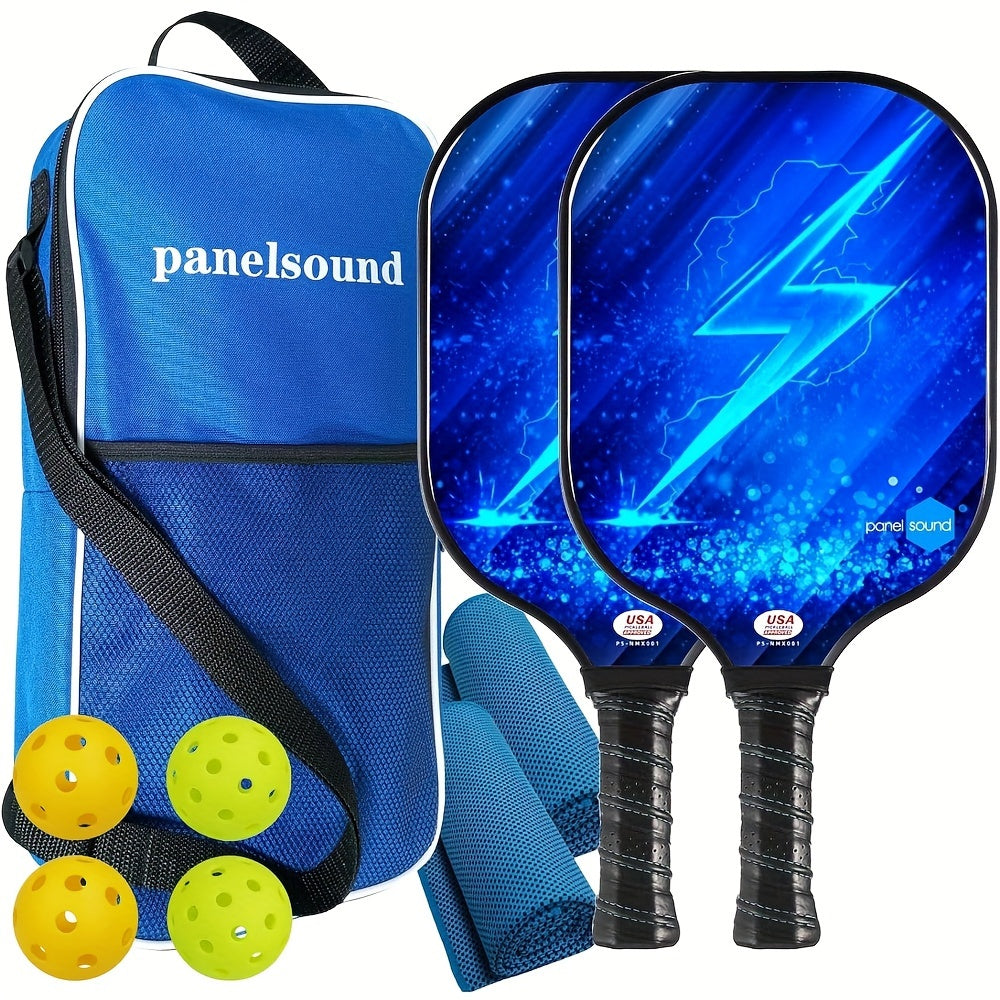 Pickleball Racket Set w/ 4 Balls, Carry Bag, Fiberglass, Indoor/Outdoor