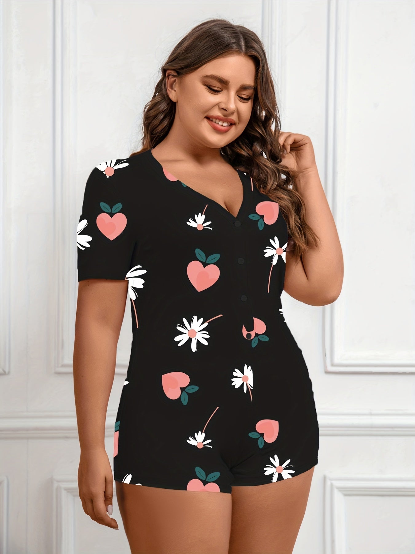 Daisy & Peach Print Button Up Romper