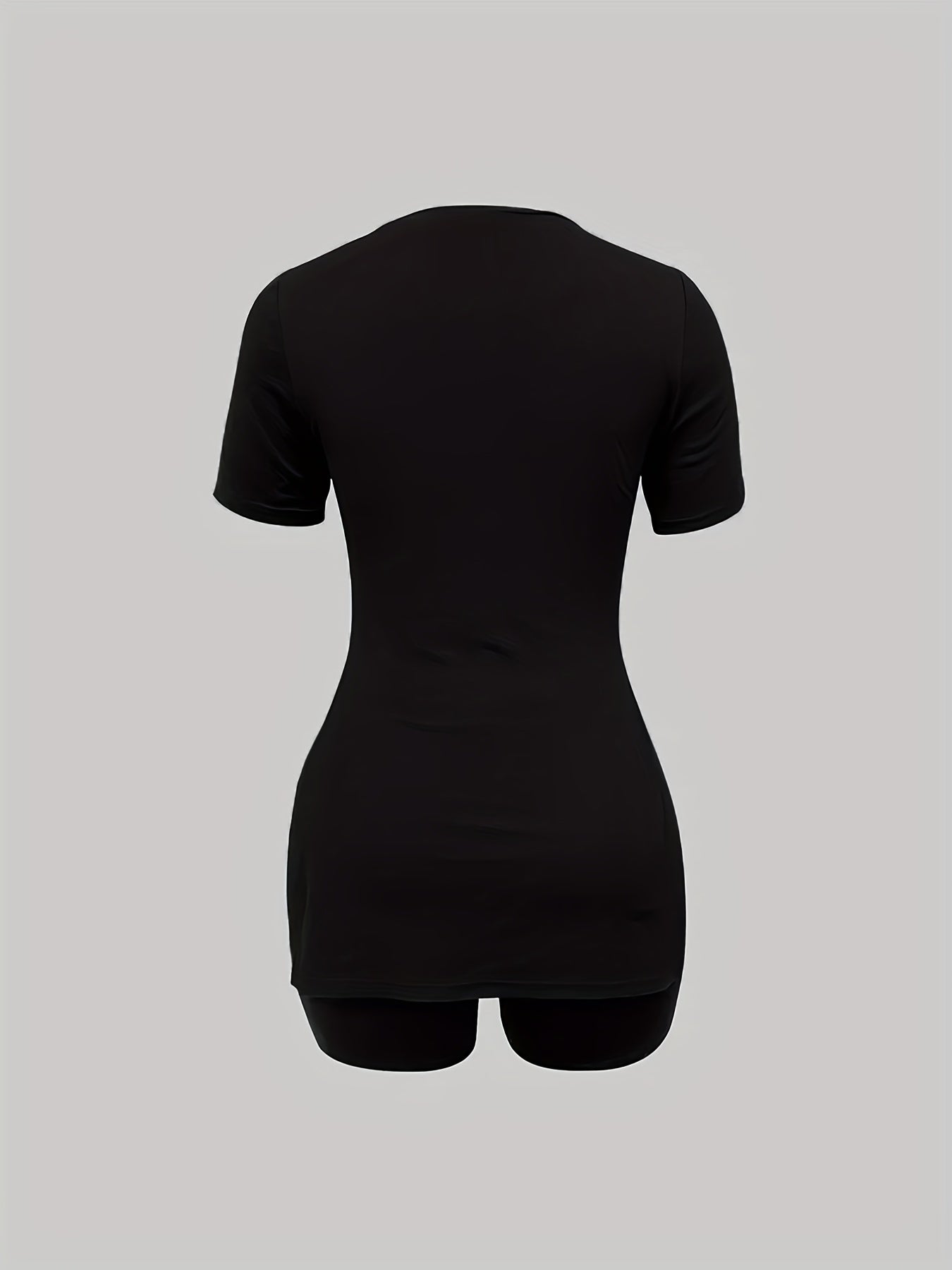 2pcs Tee & Biker Shorts Set Slit Sleeve Casual T Shirt & Biker Shorts