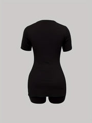 2pcs Tee & Biker Shorts Set Slit Sleeve Casual T Shirt & Biker Shorts