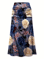 Floral Print High Rise Stretch Maxi Skirt