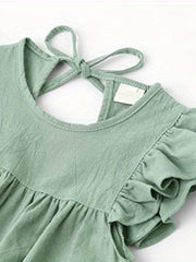 Toddler Girl Cotton Linen Lace Up Dress Sleeveless Casual Summer Sundress