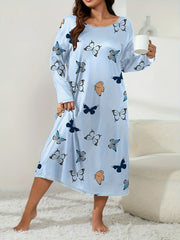 Tie Dye Long Sleeve Round Neck Sleep Dress