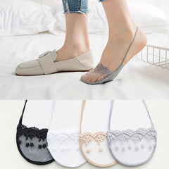 4 Pairs Lace Half Palm Socks Breathable Floral Lace High Heels Socks