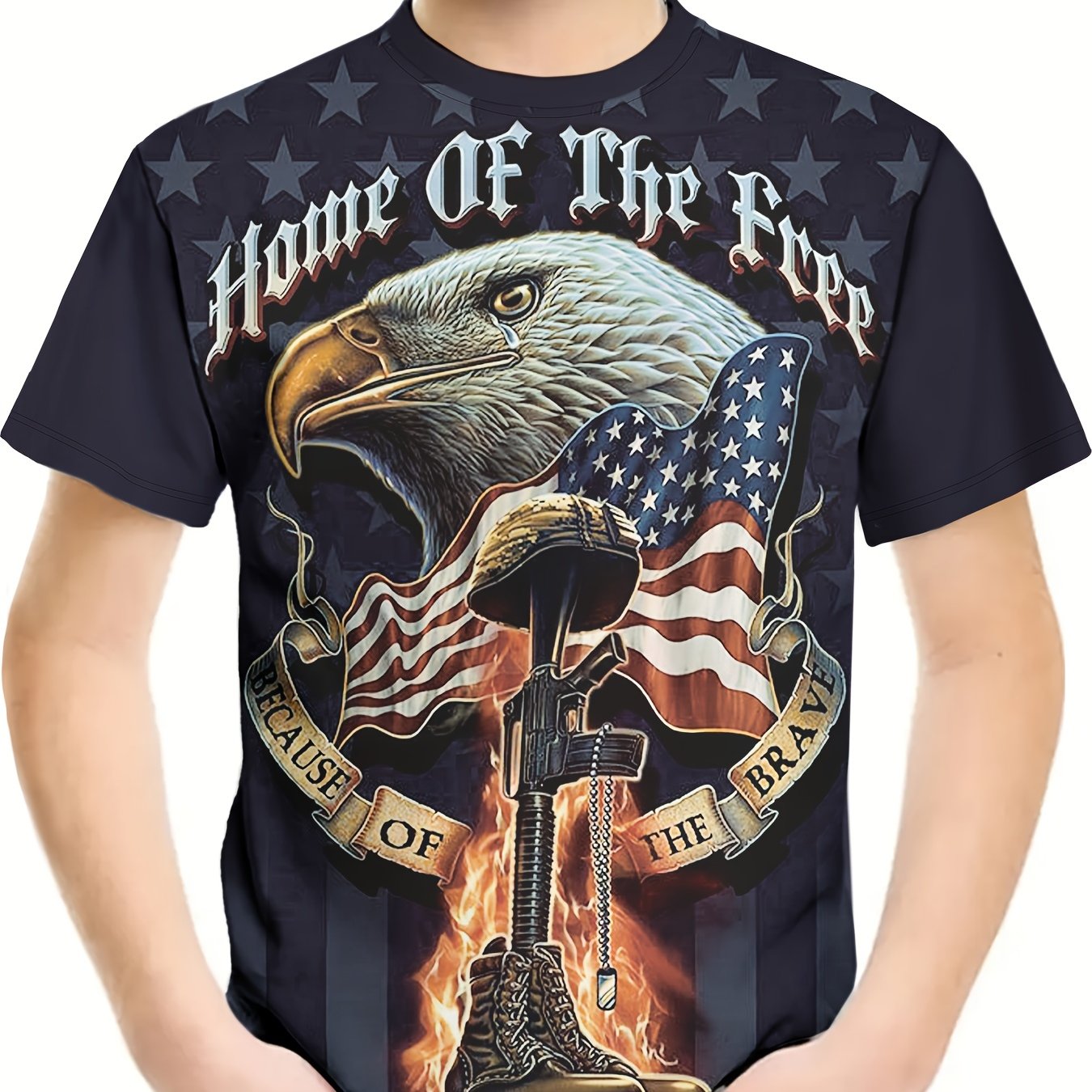 Eagle & Flag Pattern T shirt For Kids Short Sleeve Top Casual Tee Boy's Clothes