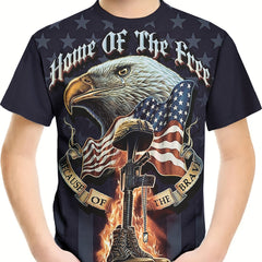 Eagle & Flag Pattern T shirt For Kids Short Sleeve Top Casual Tee Boy's Clothes