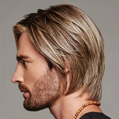 Men's Brown Wig Short Straight Hair Easy Wearing