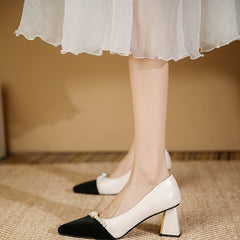 Women's Faux Pearl Block Heel Pumps