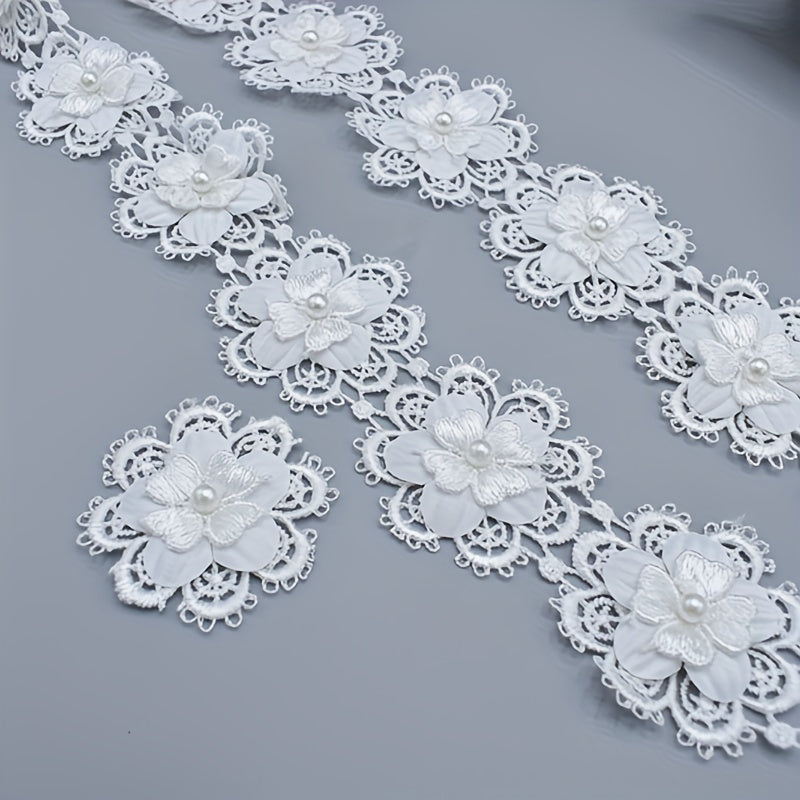 1 Yard Beaded Lace Ribbon Applique DIY Dress Wedding Decoration Sewing