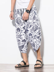 Flower Pattern Loose Cropped Pants for Men