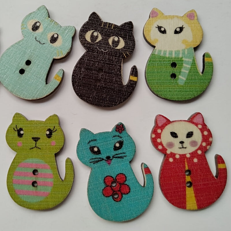 Cat Shape Wooden Sewing Button 2 hole Scrapbooking Embellishments