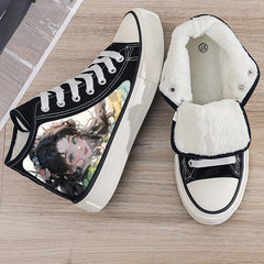 Anime Girl Print Plush Lined Chunky Canvas Sneakers