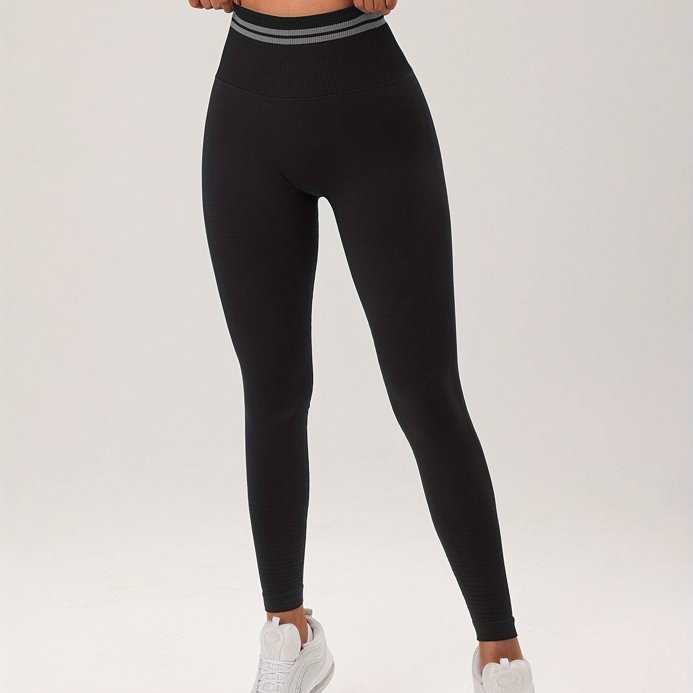 Solid Striped Waist Yoga Sports Leggings Butt Lifting Workout Pants