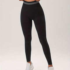Solid Striped Waist Yoga Sports Leggings Butt Lifting Workout Pants