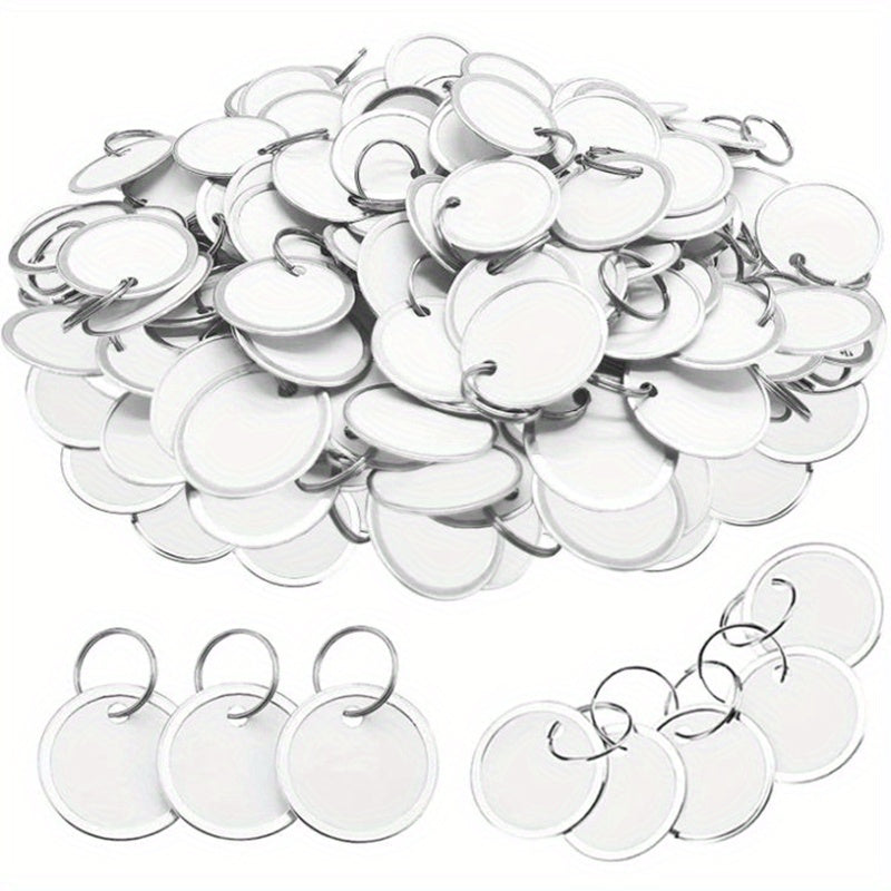 50pcs Metal Rim Key Tags 3.1 Cm Paper Labels Round Plastic Key Chain Tags