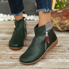 Women's Side Zipper Short Boots Faux Leather Ankle Booties