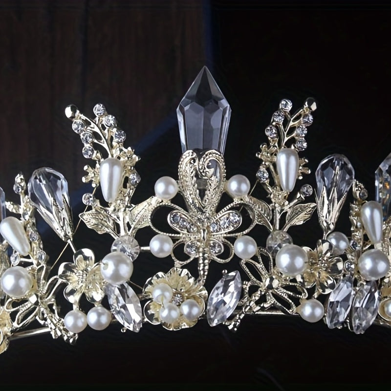 Faux Pearl Crystal Headband Queen's Style Tiara Head Jewelry