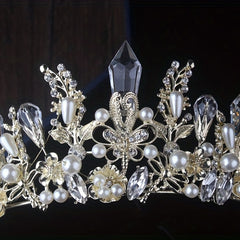 Faux Pearl Crystal Headband Queen's Style Tiara Head Jewelry