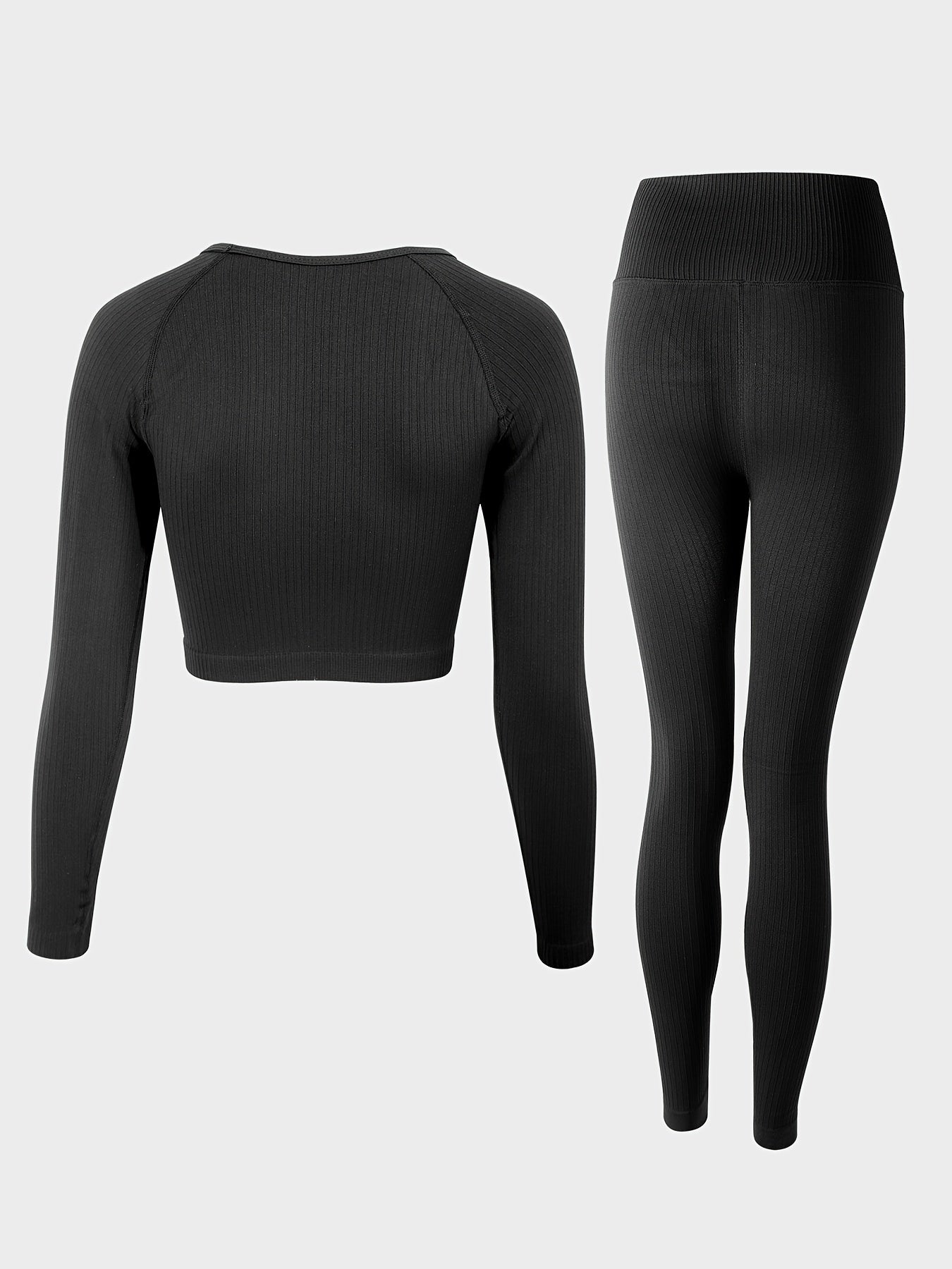 Yoga Workout Set Long Sleeve Crop Top & Leggings Suit Women's Activewear