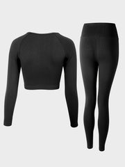 Yoga Workout Set Long Sleeve Crop Top & Leggings Suit Women's Activewear