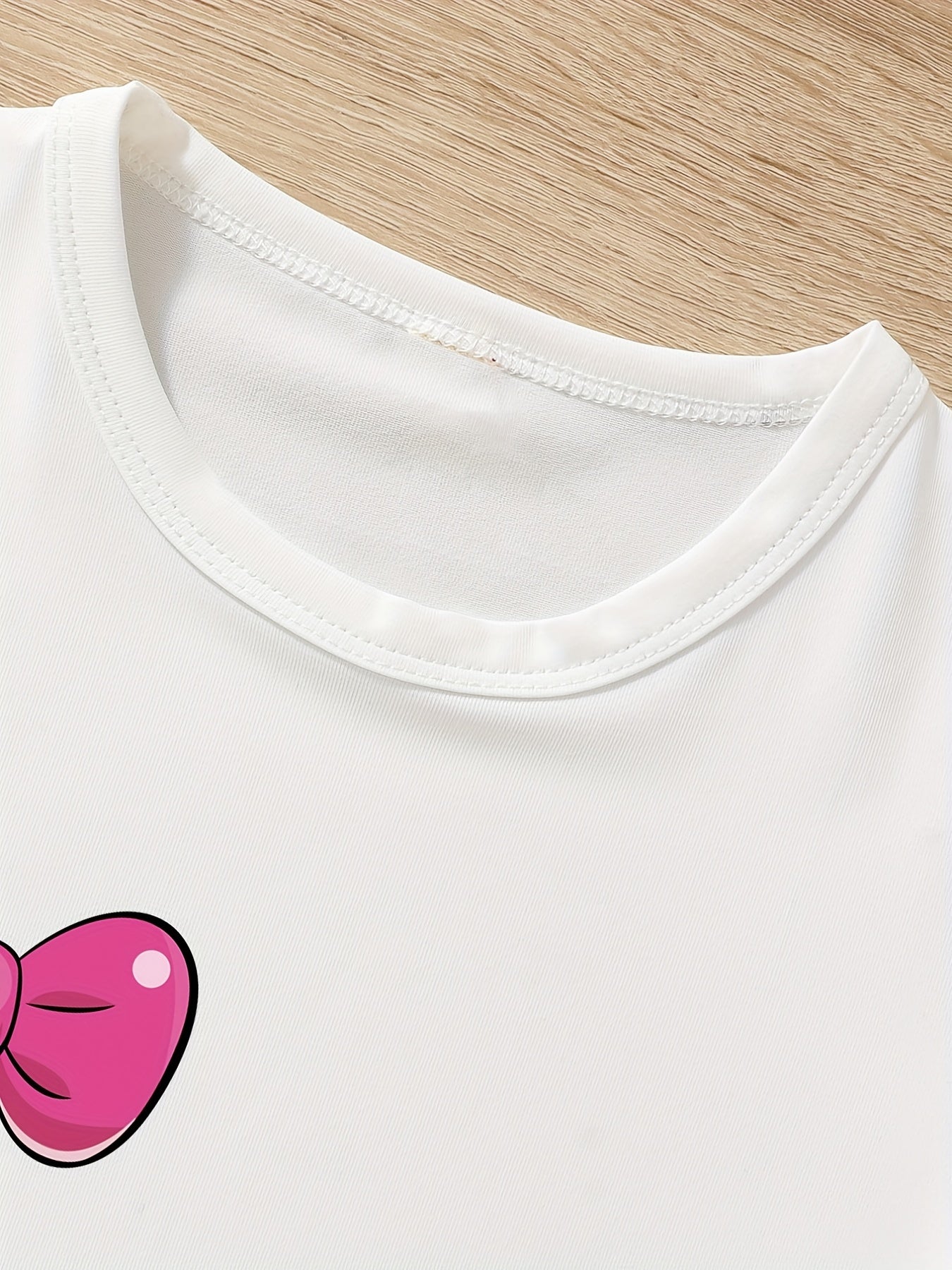 2pcs Girls Cartoon Kitten Short Sleeve Tee Elastic Waist Shorts Set