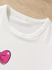 2pcs Girls Cartoon Kitten Short Sleeve Tee Elastic Waist Shorts Set