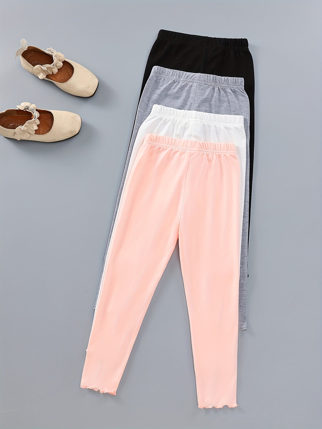 Girls 4-Piece High Waist Leggings Pants with Bow Knot Front