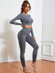 Women's Seamless Training Set Long Sleeve Crop Top & Leggings