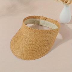 Solid Straw Visor Lightweight Sun Hat Women UV Protection Foldable Beach Hat