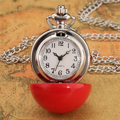 Mini Size Red Round Shape Quartz Analog Pocket Watch Necklace Chain Gift