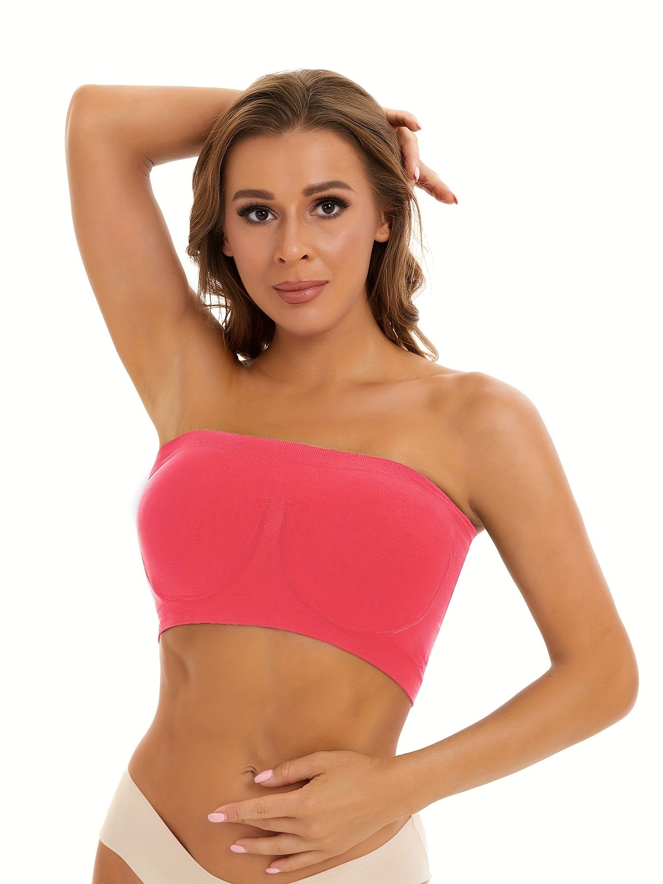 2pcs Seamless Bandeau Bras Soft Strapless Stretch Everyday Bra Women's Lingerie
