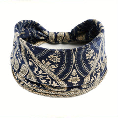 Vintage Paisley Pattern Headband Wide Knotted Hair Band Stretch Yoga Sweatband