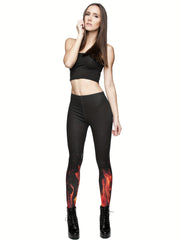 Flame Print Skinny Leggings Stretchy Casual Women's Clothing