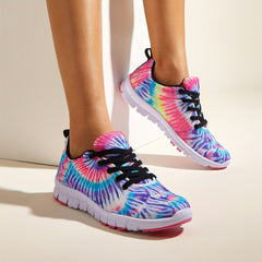 Tie Dye Printed Sneakers for Women Lightweight Low Top Lace Up Walking Shoes