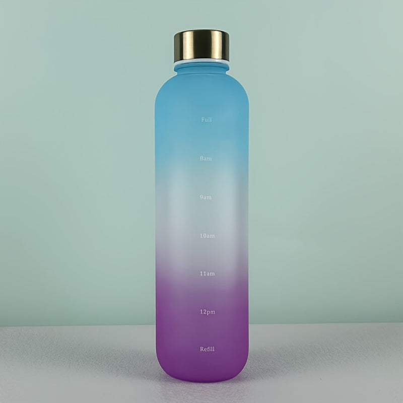 1L Leakproof Frosted Plastic Water Cup with Time Marker for Fitness Sports