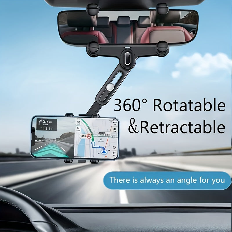 360 Rotatable Car Rearview Mirror Mobile Phone Holder Telescopic Phone Holder