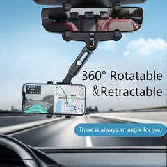 360 Rotatable Car Rearview Mirror Mobile Phone Holder Telescopic Phone Holder