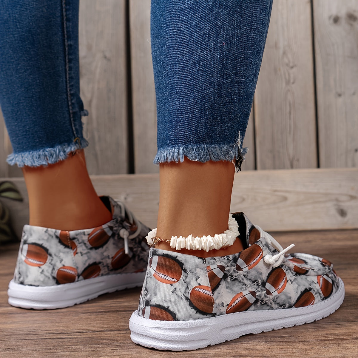 Women's Rugby Pattern Slip On Flat Shoes Lightweight Soft Casual Walking Shoes