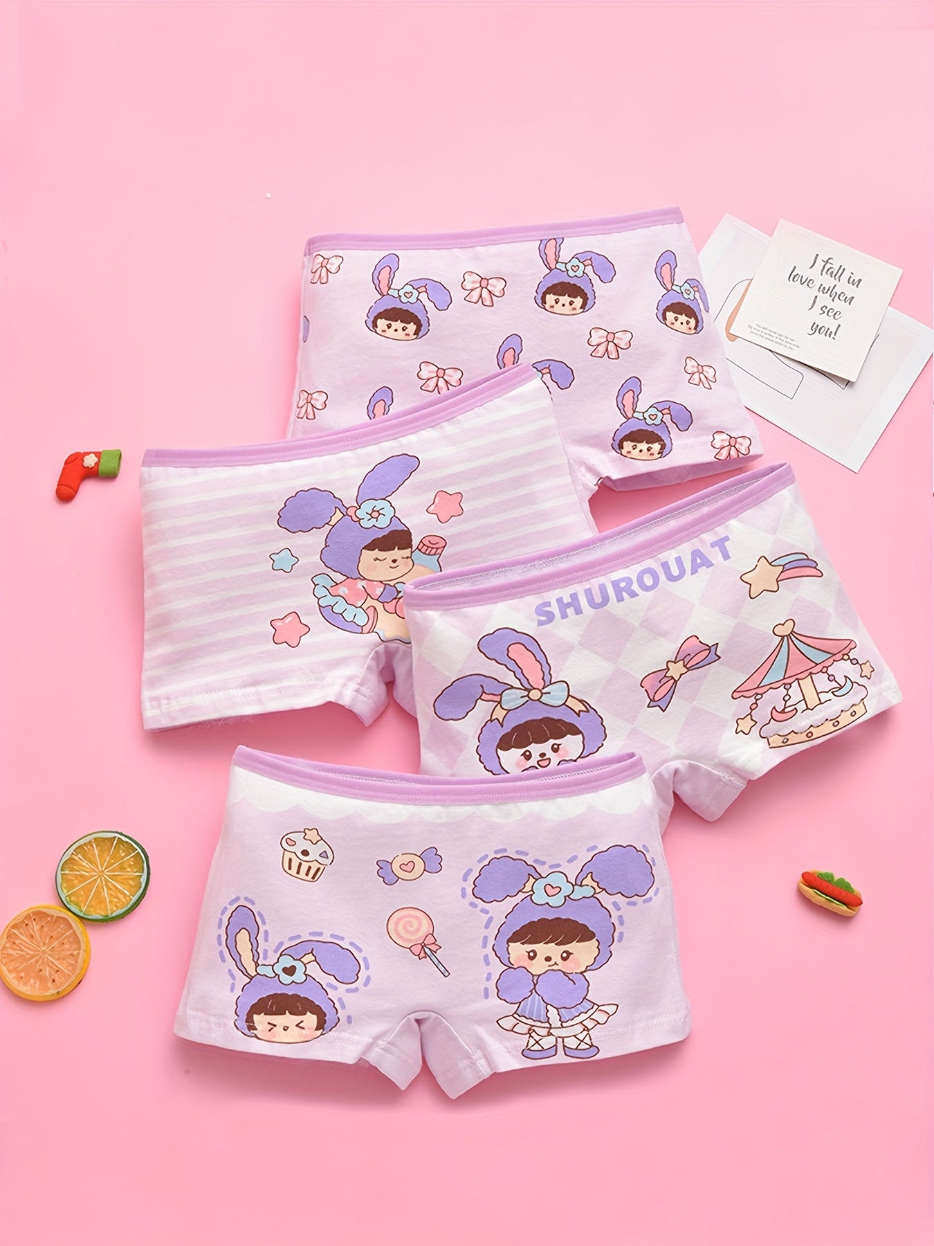 4pcs Girls Unicorn Print Panties Soft Comfortable Underwear