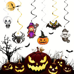 6pcs Ghost & Spiral Halloween Hanging Decoration Set Witch Spider Pendant Ghost