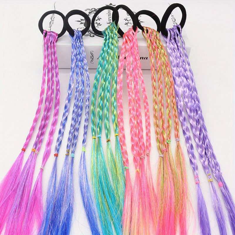 Colorful Ponytail Wig Hair Extension 6pcs Set Girls Hair Tie Accessory