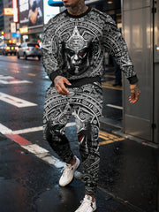 Men's Printed Crew Neck Sweatshirt Stretch Joggers Set