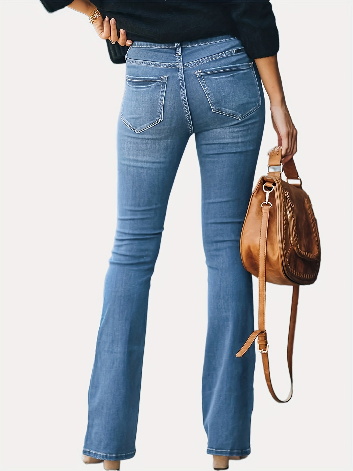 Dark High Stretch Flared Jeans Bootcut Slim Fit Denim Pants Women's Clothing